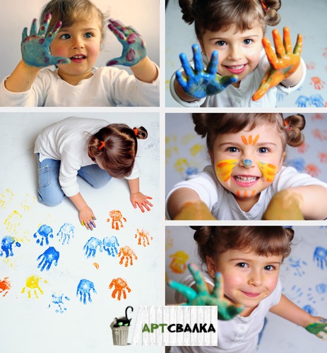 Дети в краске, ручки в краске клипарт  | Children in the paint, pens in the paint clipart